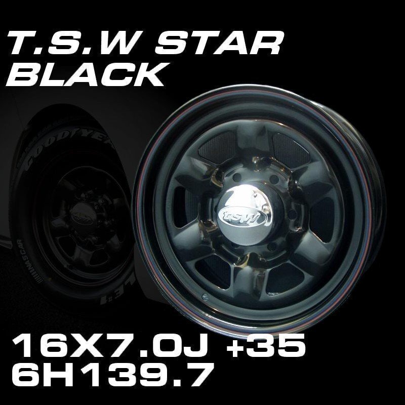 特価 TSW STAR ブラック 16X7J+35 6穴139.7 ホイール4本セット (200系ハイエース/100系ハイエース)_画像2