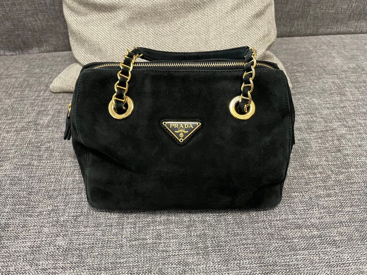 PRADA プラダ スエード チェーン ハンドバッグ ミニボストン PRADA プラダ スエード チェーン ハンドバッグ ミニボストン