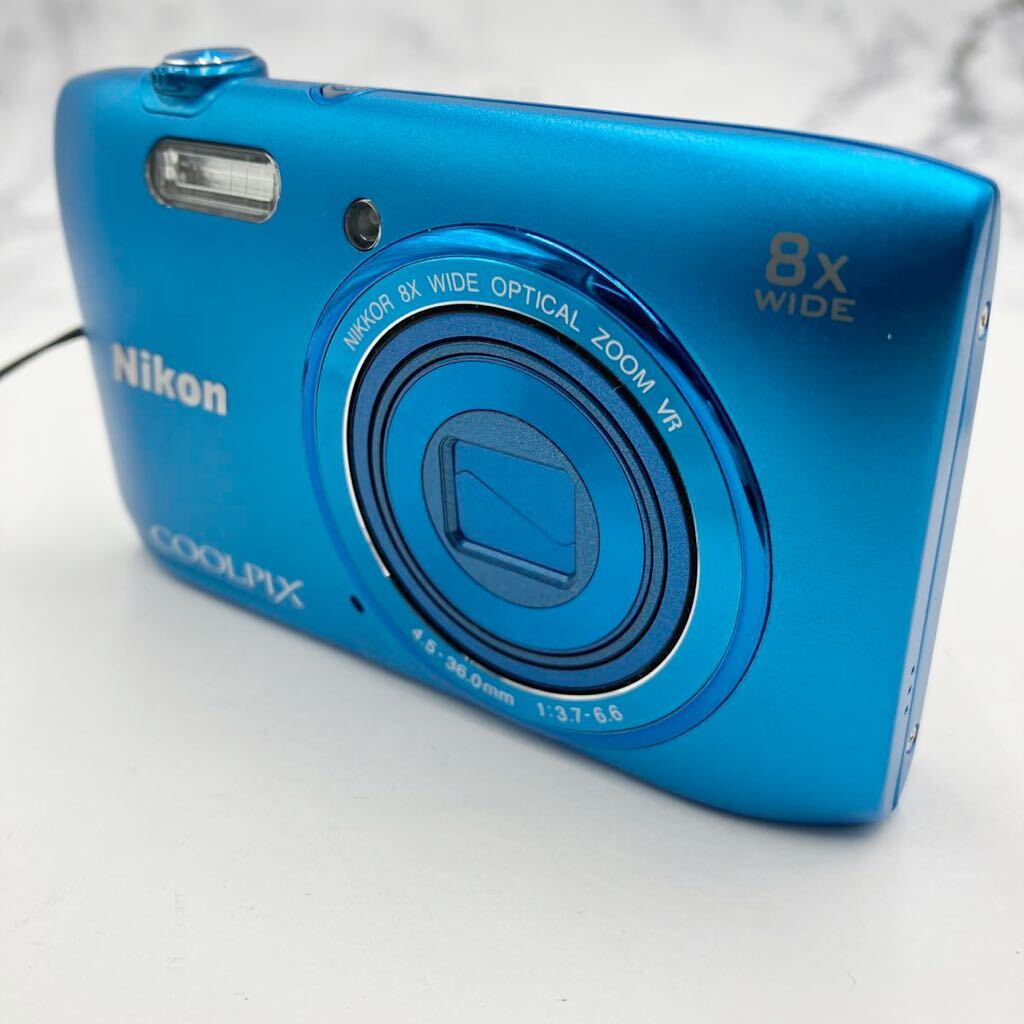 $【売り切り】美品！Nikon ニコン COOLPIX クールピクス S3600 ブルー コンパクトデジタルカメラ 4-5-36.0mm 1:3.7-6.6 ポーチ付属 現状品_画像8