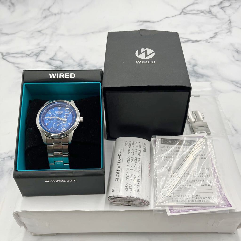◆【売り切り】SEIKOセイコー WIREDワイヤード ソーラー腕時計 メンズ V14J-0CL0 カレンダー 箱付属 コマ付属 稼働品_画像1
