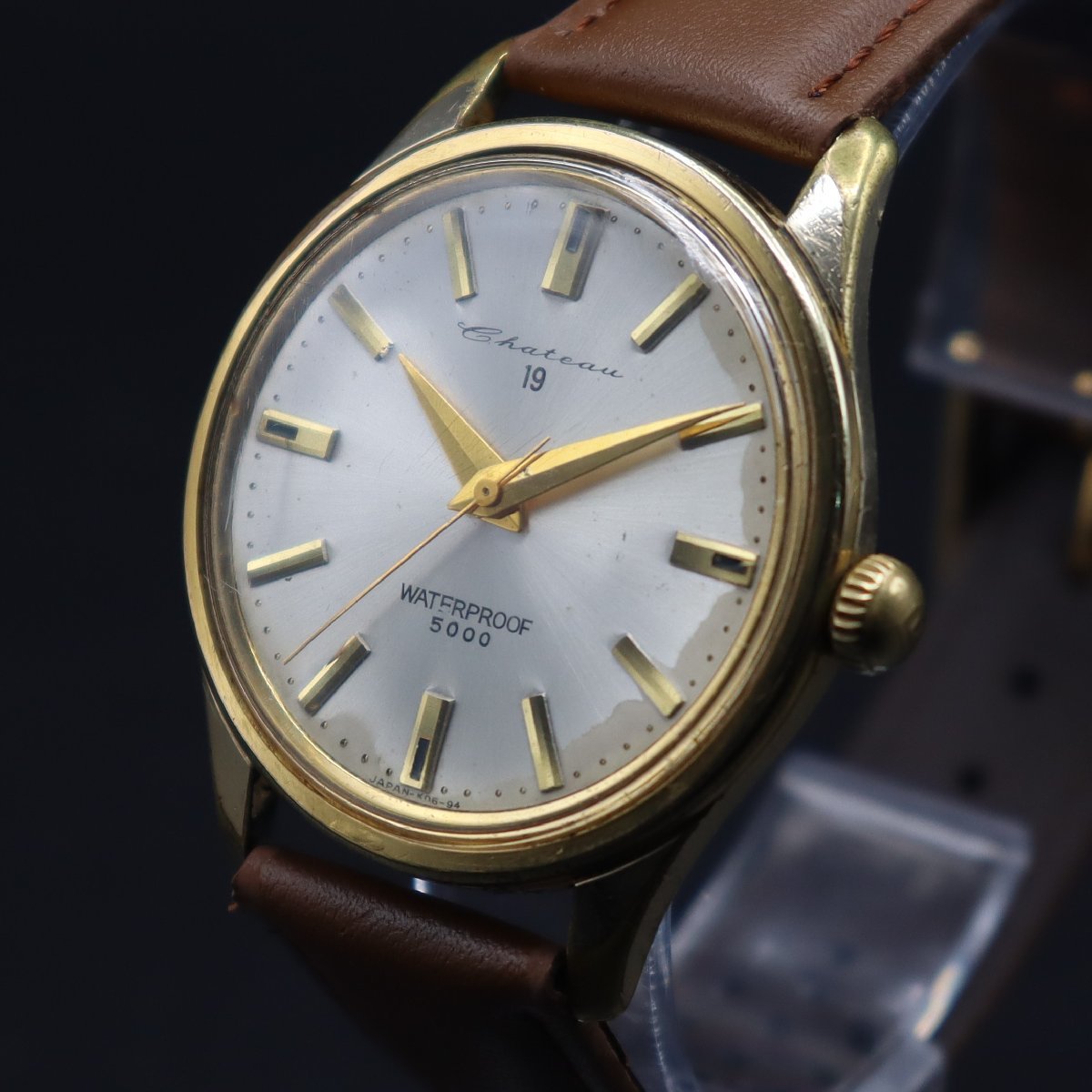 Chateau シャトー 手巻き 19石 シャチホコ ゴールドカラーケース 新品革ベルト アンティーク メンズ腕時計_画像1