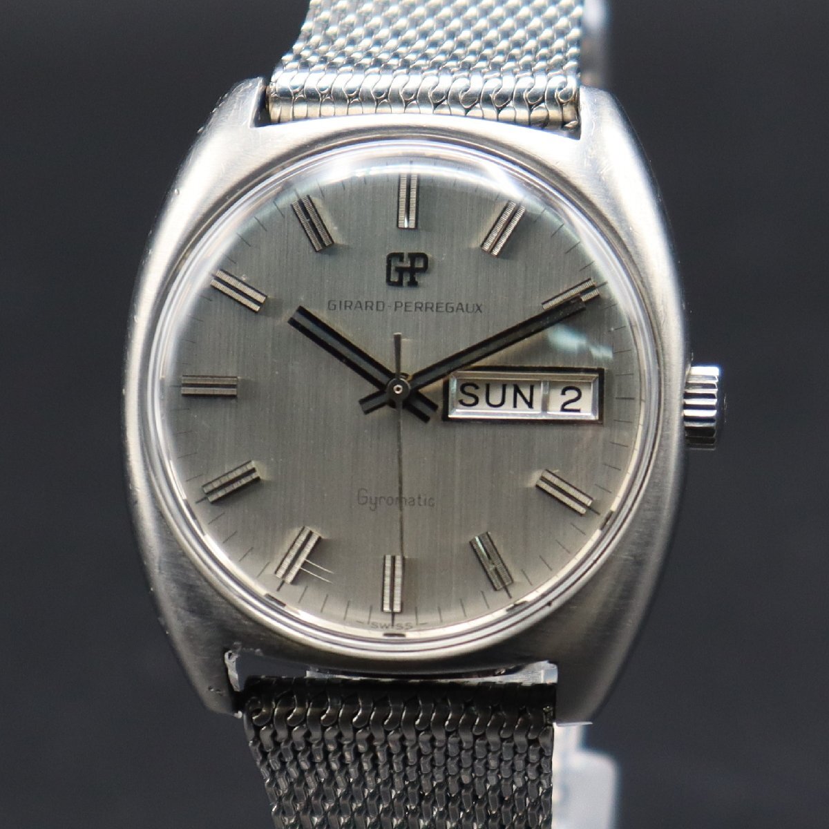 OH済 GIRARD-PERREGAUX GYROMATIC ジラールペルゴ ジャイロマチック 自動巻 スイス製 デイデイト アンティーク 純正尾錠 メンズ腕時計の画像2