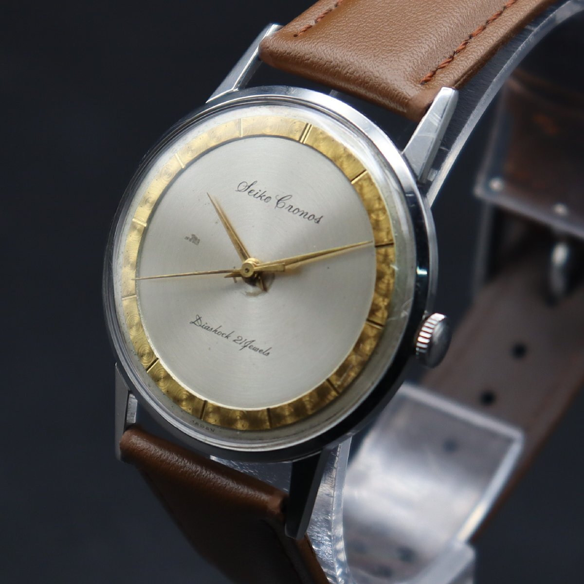 SEIKO CRONOS セイコー クロノス 21石 手巻き 15001A 変わり文字盤 1950-60年代製造 アンティーク 3針 新品革ベルト メンズ腕時計_画像1