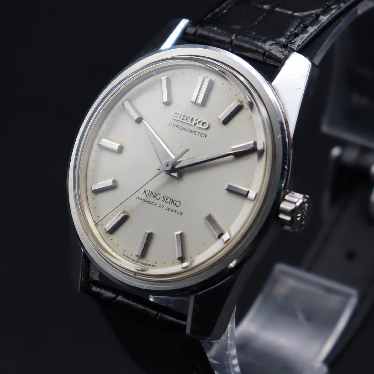 希少 カマ付 KING SEIKO 44KS キングセイコー クロノメーター 27石 49999 手巻 獅子メダリオン 新品革ベルト 1960年代 メンズ_画像1