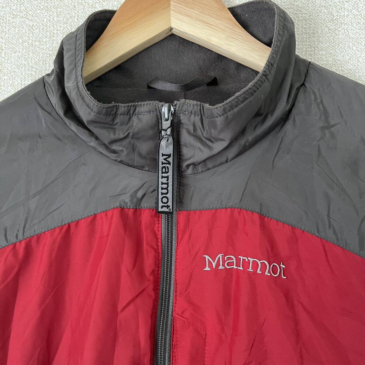 マーモット Marmot★ナイロンジャケット ウインドブレーカー ブルゾン メンズM★赤 レッド×グレー★薄手 裏起毛 春秋 登山 キャンプ