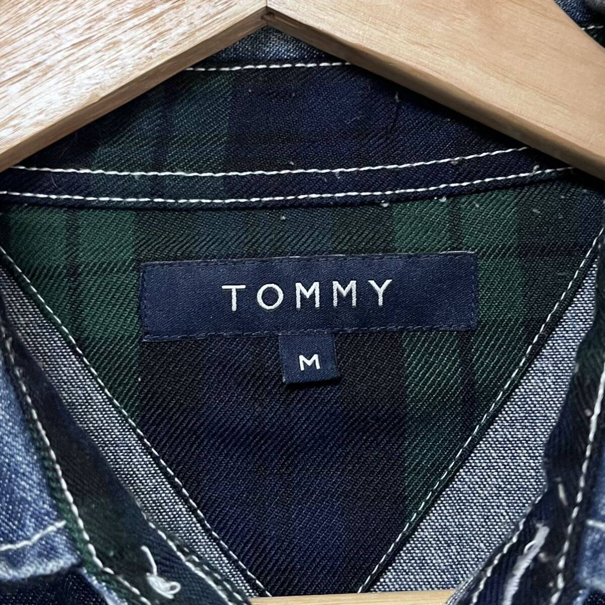 TOMMY トミー★デニムシャツ M★トミーヒルフィガー メンズ チェック 長袖シャツ ブランド ロゴ プリント ブルー ワークシャツ カジュアル