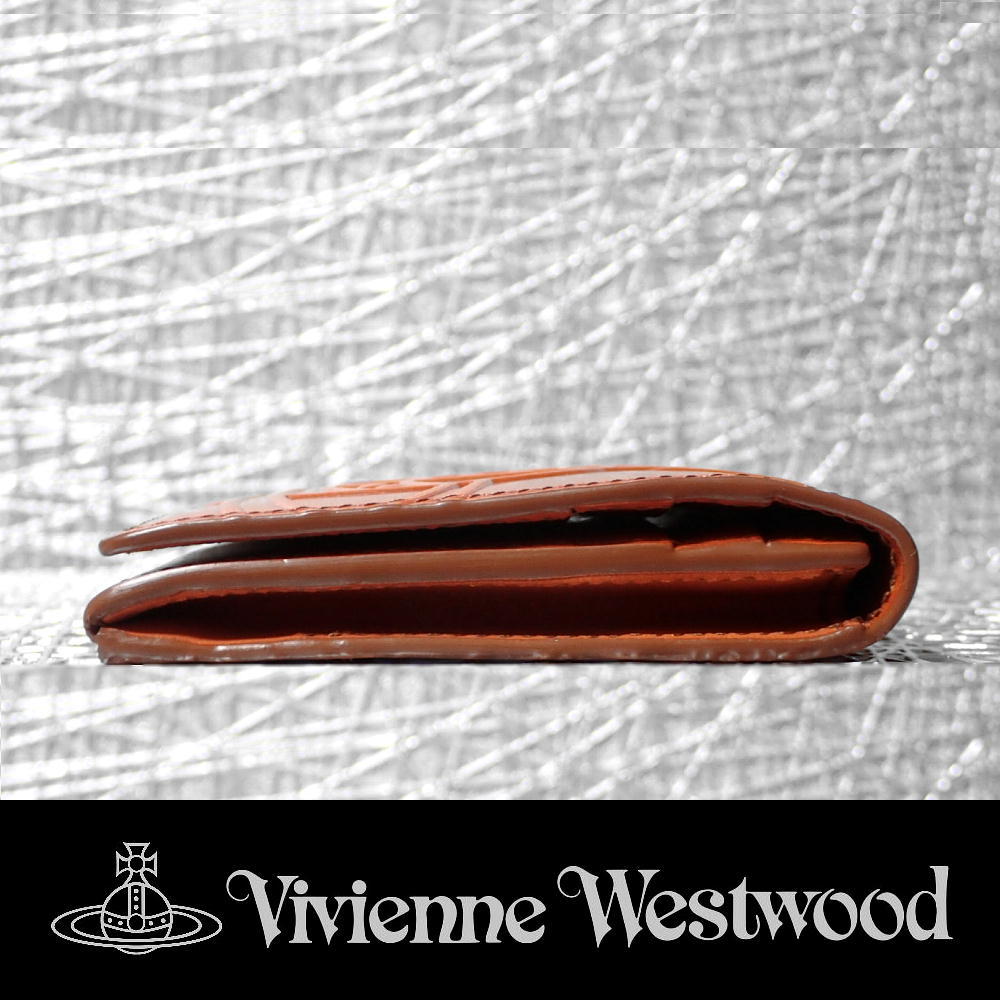 Vivienne Westwood［ヴィヴィアンウエストウッド］二つ折り薄まち長財布【クレセントORB】牛革 オレンジ系 本物保証_画像6