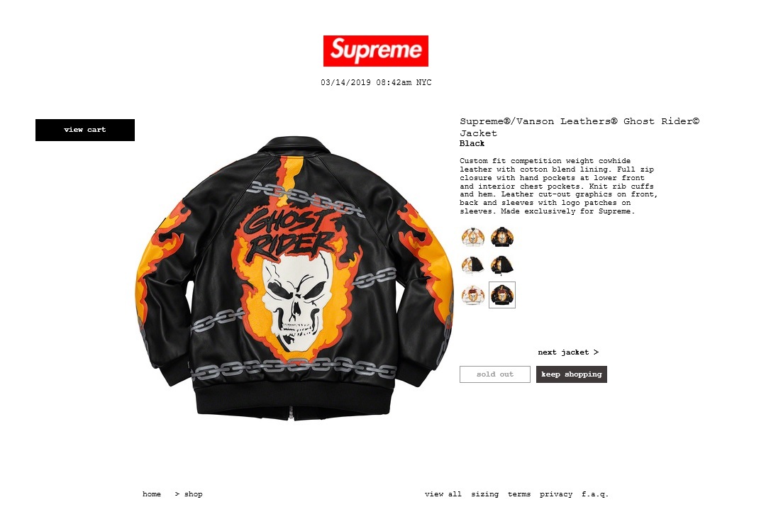 正規品 新品 未開封 SS19 Supreme Vanson Leathers Ghost Rider Jacket シュプリーム バンソン レザー ゴースト ライダー ジャケット