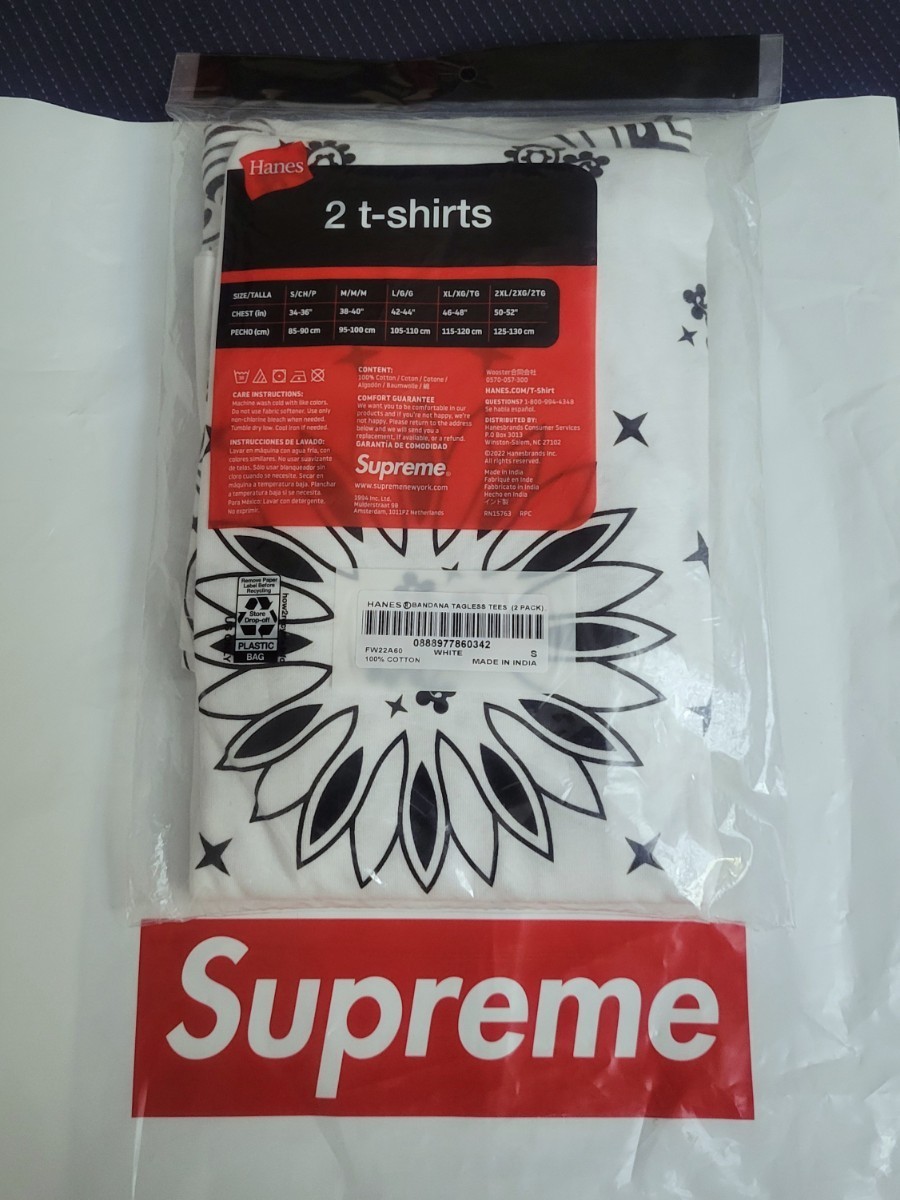 正規品 新品 未使用 未開封 FW22 Supreme Hanes Bandana Tagless Tees シュプリーム ヘインズ バンダナ タグレス ティー シャツ Small 