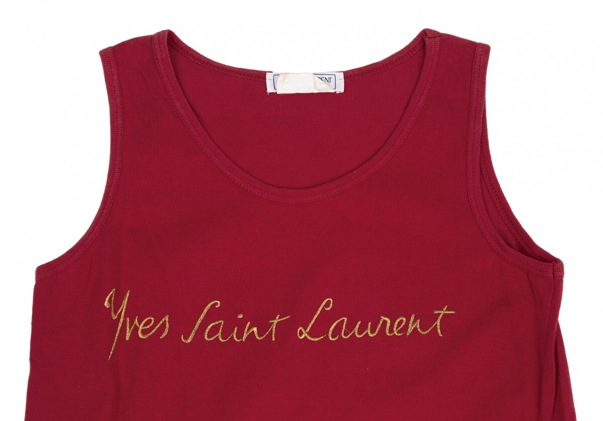 イヴサンローランYves Saint Laurent ロゴ刺繍タンクトップ 赤M位_画像3