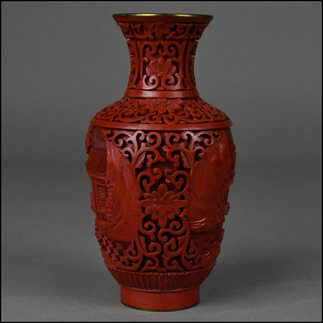 中国美術 唐物 堆朱 内七宝 山水風景図 花瓶 花入 古美術品_画像5