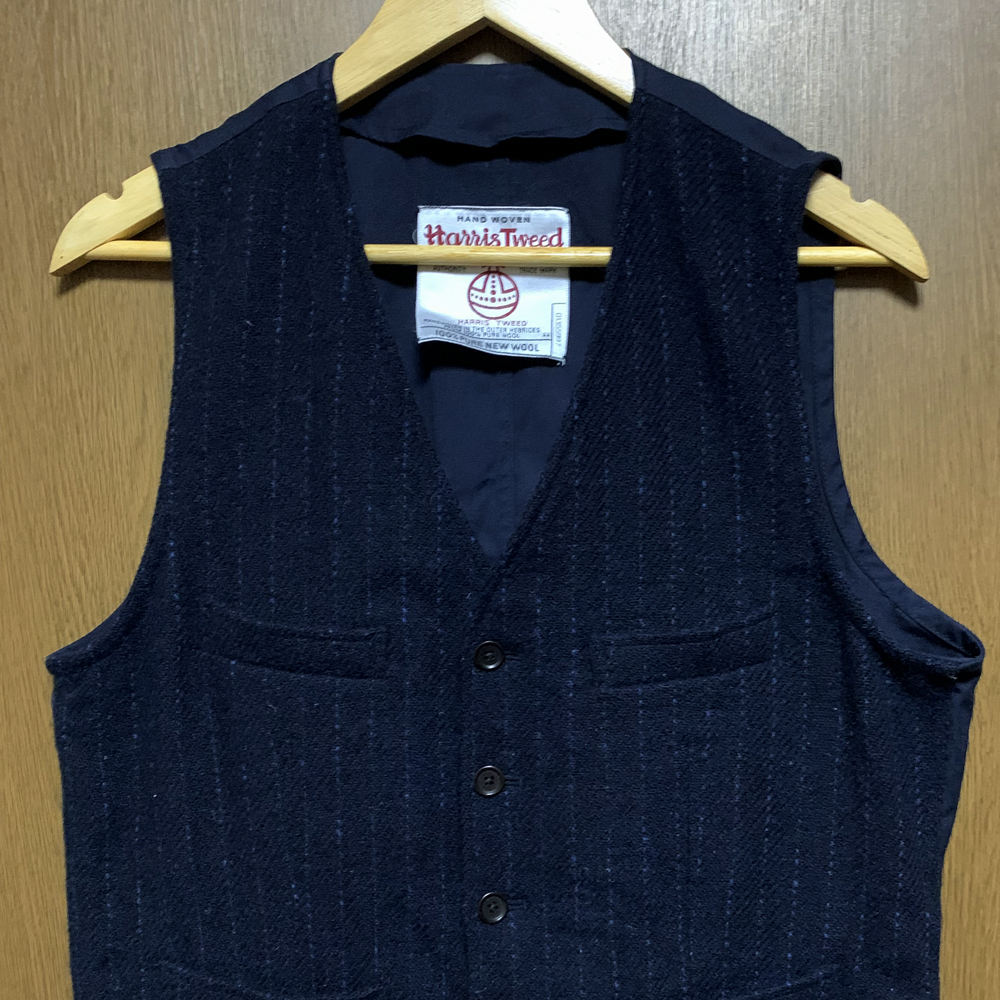 L MALE&Co.×HARRIS TWEED WOOL VEST｜メイル＆コー ハリスツイード ウール ベスト ダークネイビーの画像1