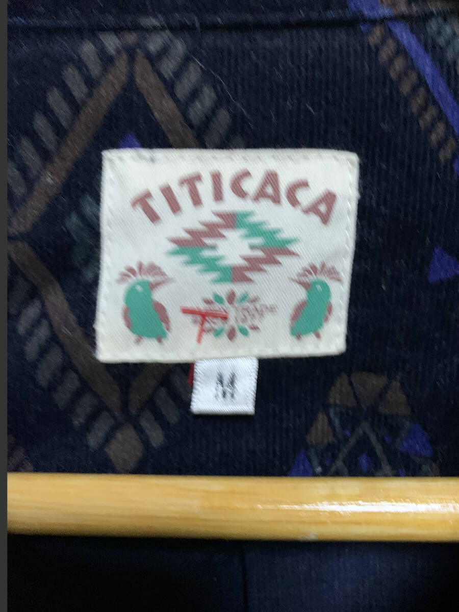 M TITICACAl Titicaca long sleeve corduroy shirt navy neitib pattern stretch material rayon ..
