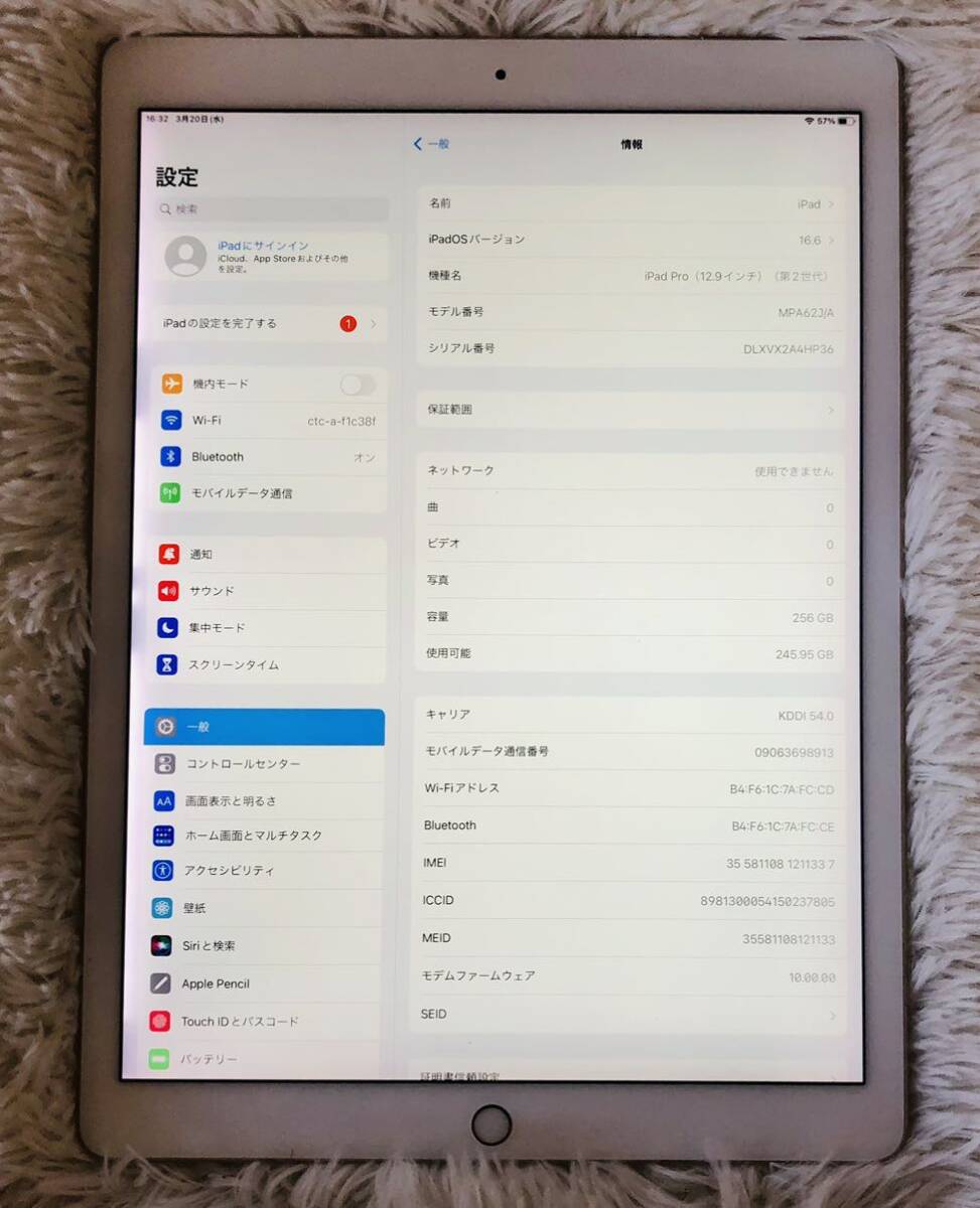 iPad Pro 2世代　ゴールド　256GB MPA62J/A キャリアKDDI_画像3