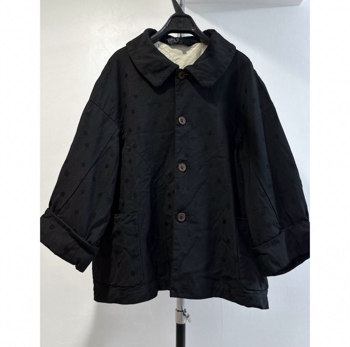 2014SS コムコム　コムデギャルソン　ドットジャケット　ブラック アウター ポリエステル　Sサイズ　刺繍