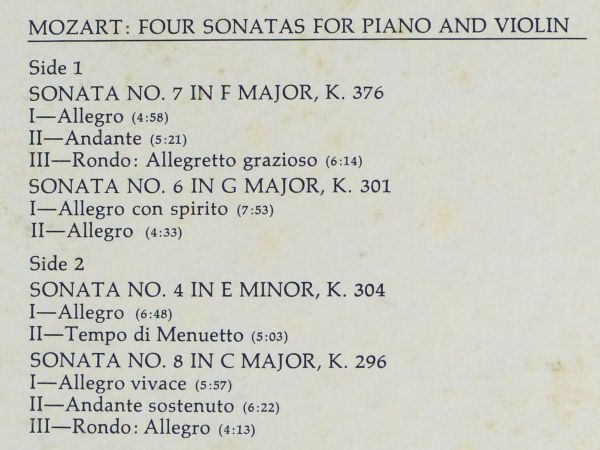 ■George Szell(ジョージ・セル) Rafael Druian(ラファエル・ドルイアン)｜Mozart: Four Sonatas for Piano and Violin ＜LP 1968年 US盤＞の画像3