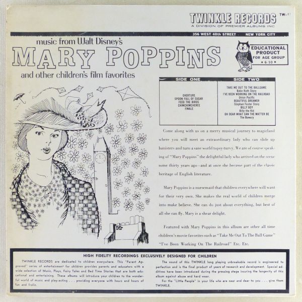 ■MUSIC FROM WALT DISNEY'S MARY POPPINS and other children's film favorites ＜LP US盤＞メリー・ポピンズの画像2