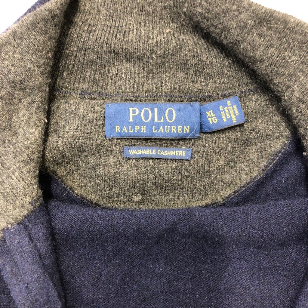 Polo by Ralph Lauren ポロ ラルフローレン カシミヤニット ハーフジップ セーター アメカジ ネイビー (メンズ XL) 中古 古着 P8487_画像6