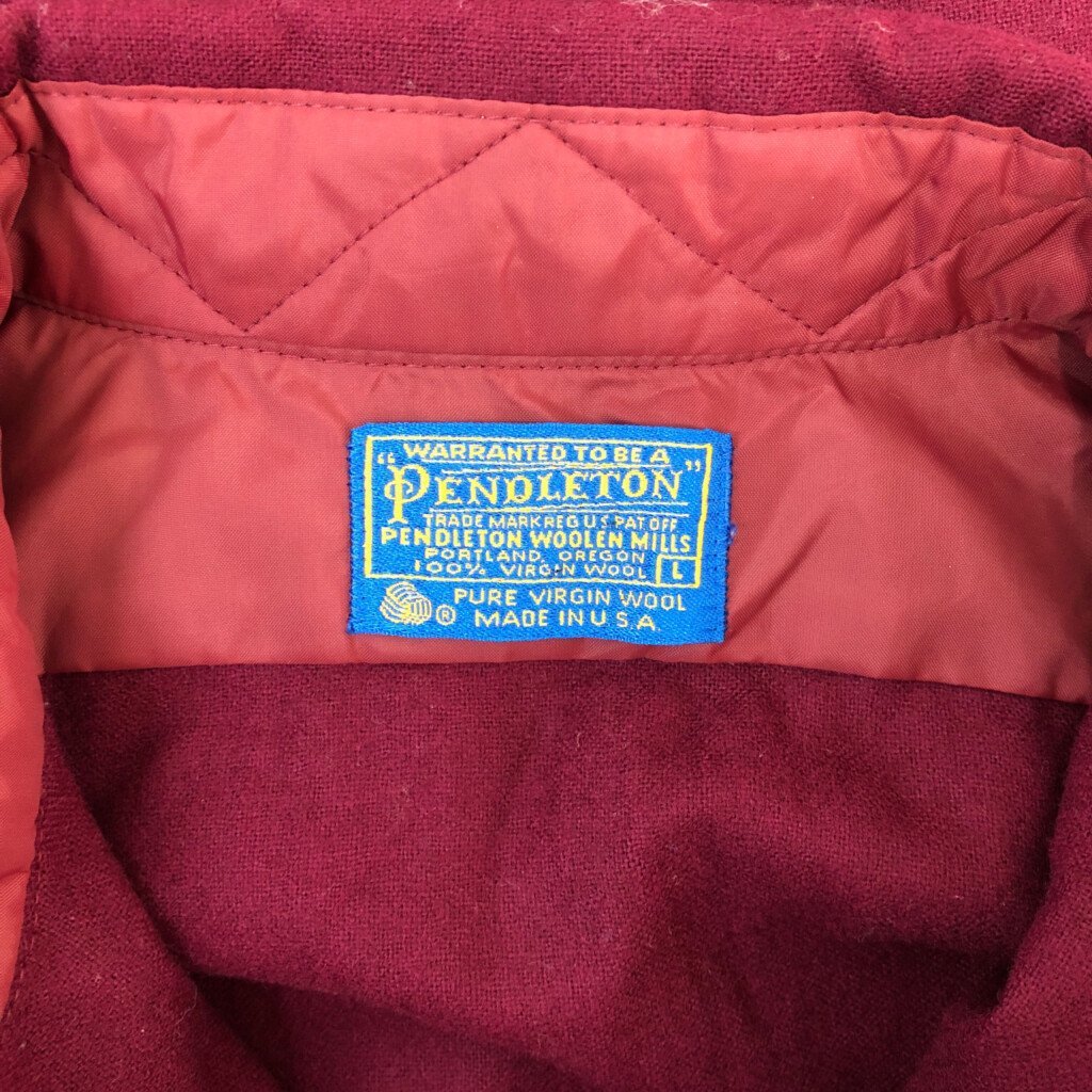 70年代 USA製 PENDLETON ペンドルトン ウールシャツ アメカジ ヴィンテージ エルボーパッチ ワインレッド (メンズ L) 中古 古着 Q0138_画像6