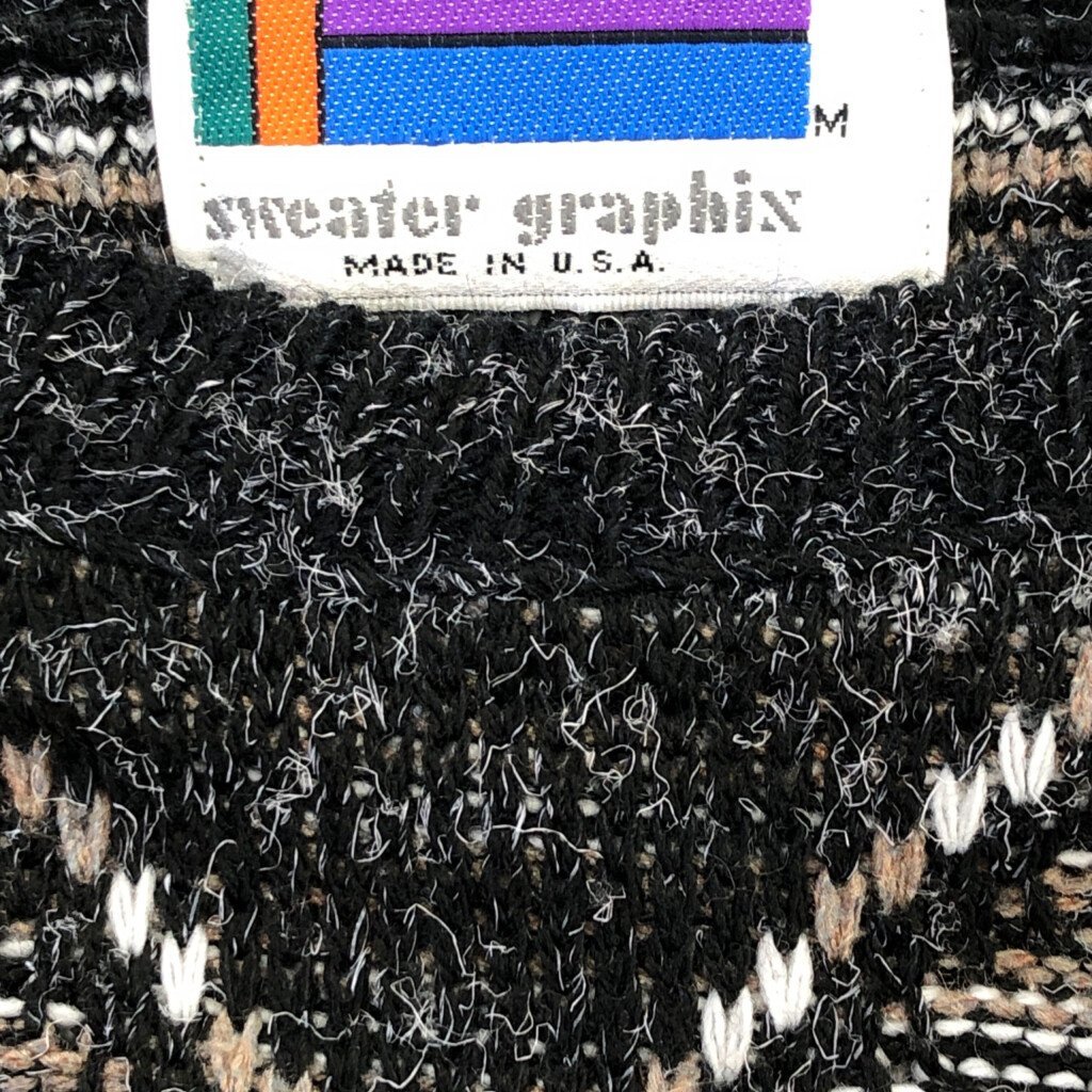 USA製 sweater graphix クルーネック ニット セーター 総柄 マルチカラー (メンズ M) 中古 古着 Q0199_画像6