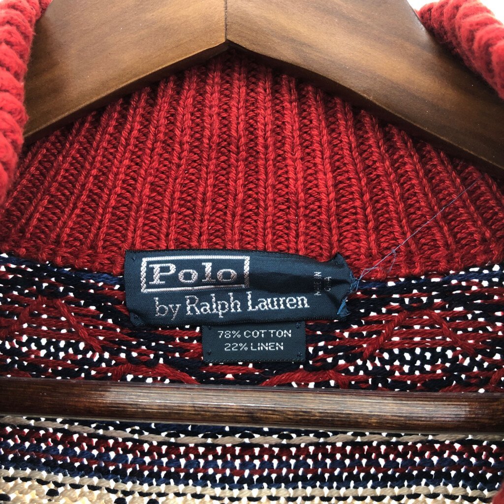 Polo by Ralph Lauren ポロ ラルフローレン チロリアンニット カーディガン ノルディック レッド (メンズ L相当) 中古 古着 Q0378_画像3