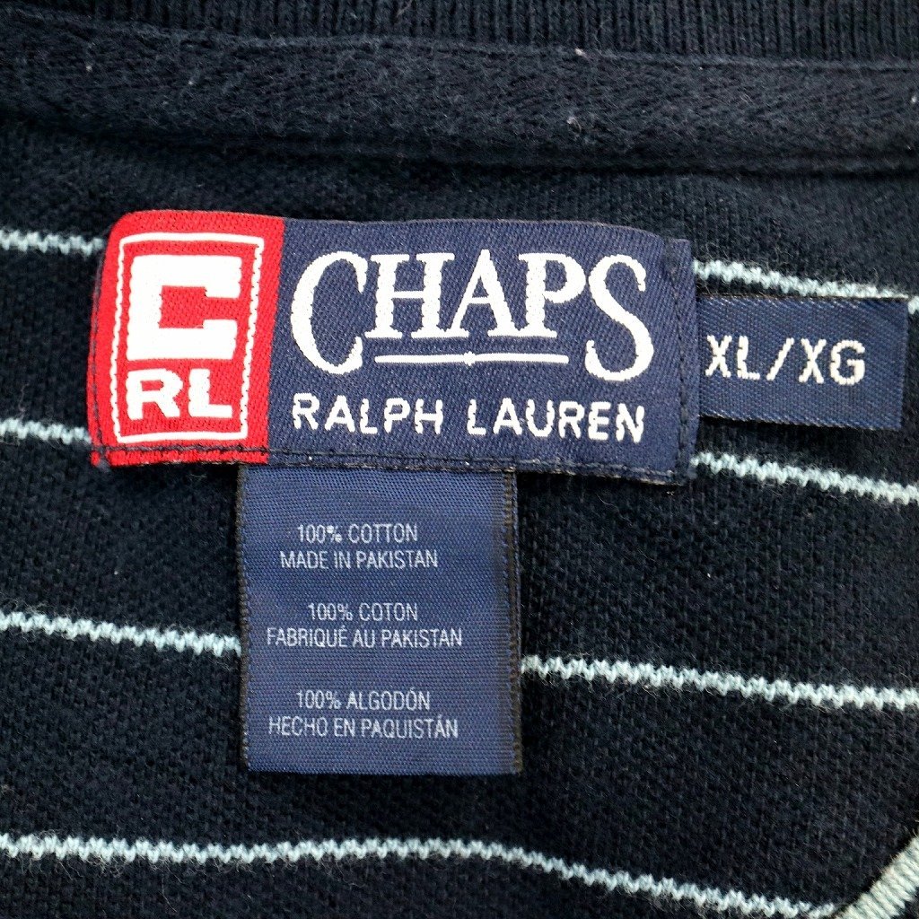 CHAPS チャップス ボーダー 半袖Ｔシャツ 大きいサイズ Vネック ネイビー (メンズ XL) O1659 中古 古着_画像7