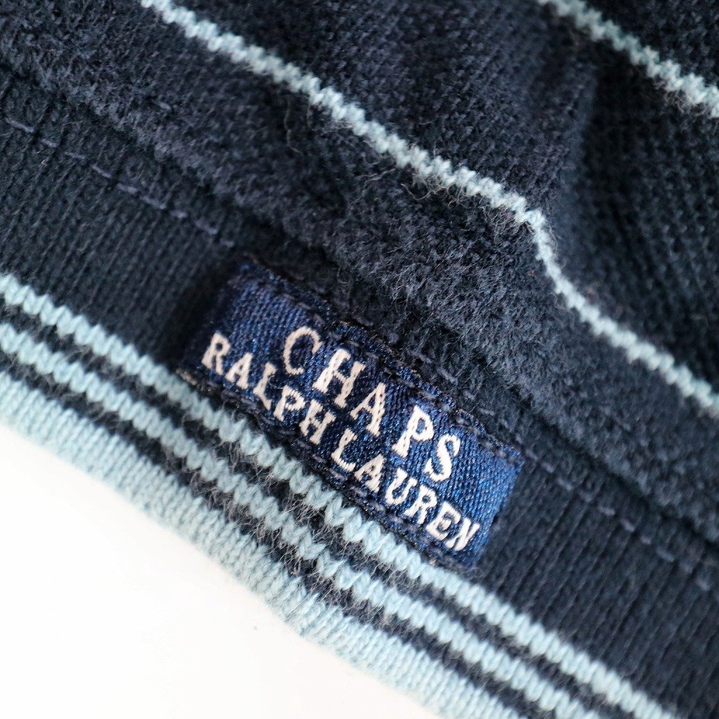 CHAPS チャップス ボーダー 半袖Ｔシャツ 大きいサイズ Vネック ネイビー (メンズ XL) O1659 中古 古着_画像4