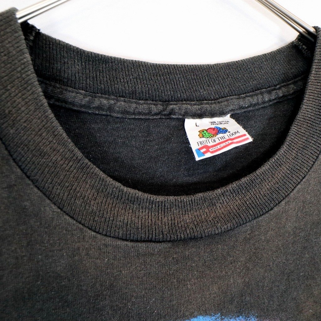 90年代 USA製 FRUIT OF THE LOOM フルーツオブザルーム カウボーイ半袖Ｔシャツ シングル 丸首 ブラック (メンズ L) O2007 中古 古着_画像4