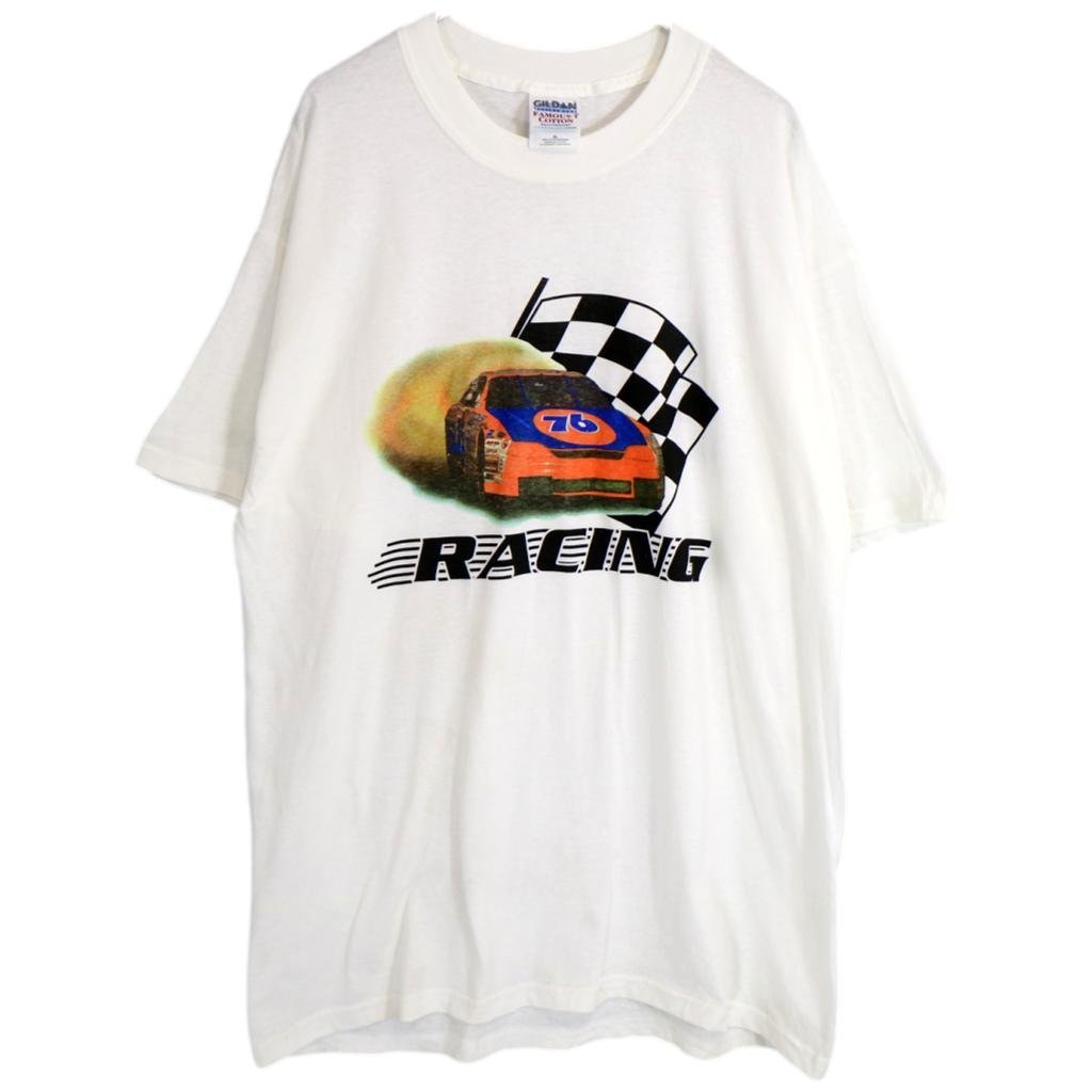 2000年代〜 GILDAN ギルダン RACING 半袖Ｔシャツ レース プリント 丸首 ホワイト (メンズ XL) O2276 中古 古着_画像1