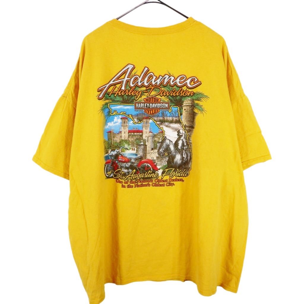 HARLEY DAVIDSON ハーレーダビッドソン ロゴプリント 半袖Ｔシャツ 両面プリント St.Augustine イエロー (メンズ 3XL) O2467 中古 古着_画像2