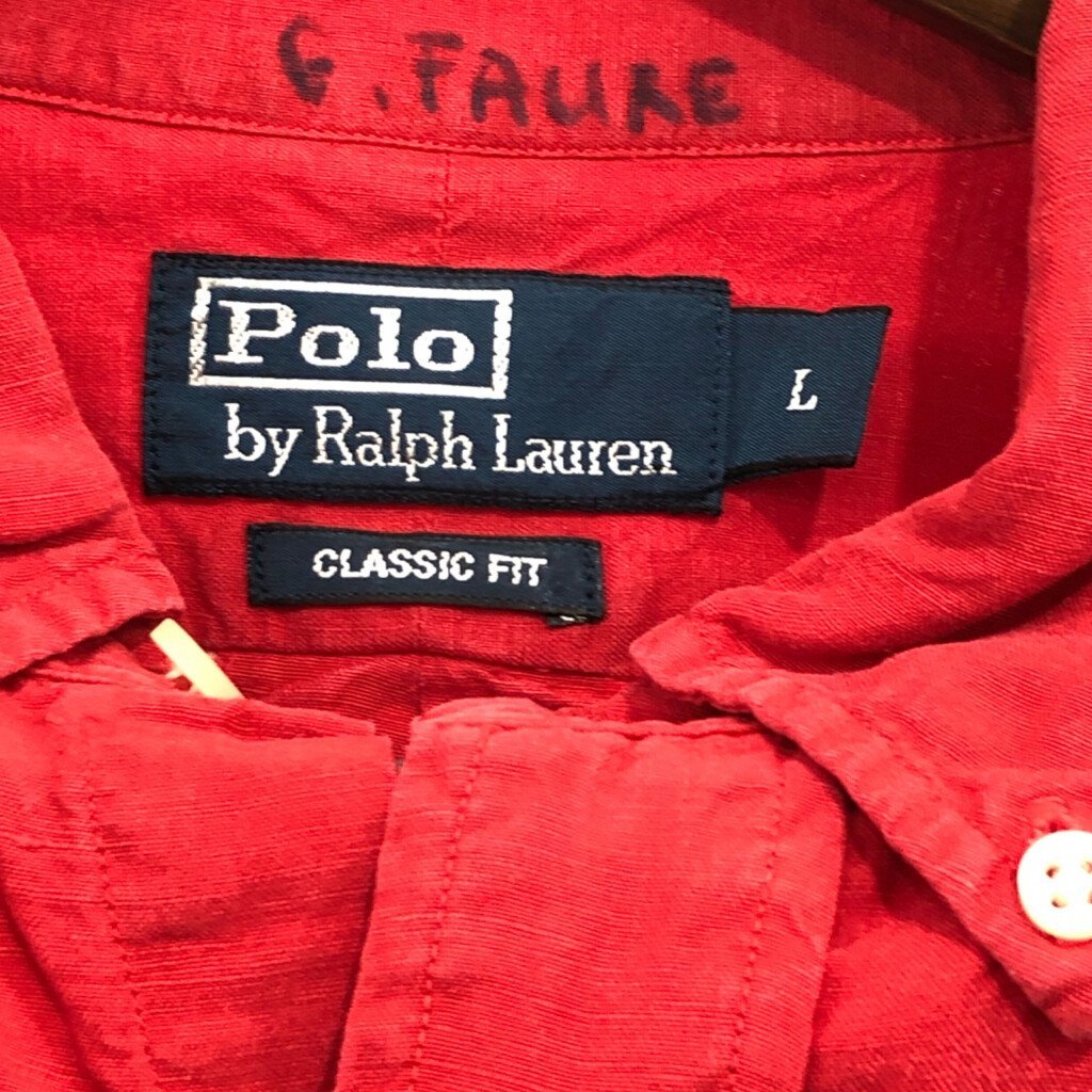 90年代 Polo by Ralph Lauren ポロ ラルフローレン ボタンダウン 長袖シャツ ワンポイントロゴ レッド (メンズ L) 中古 古着 Q0427_画像8