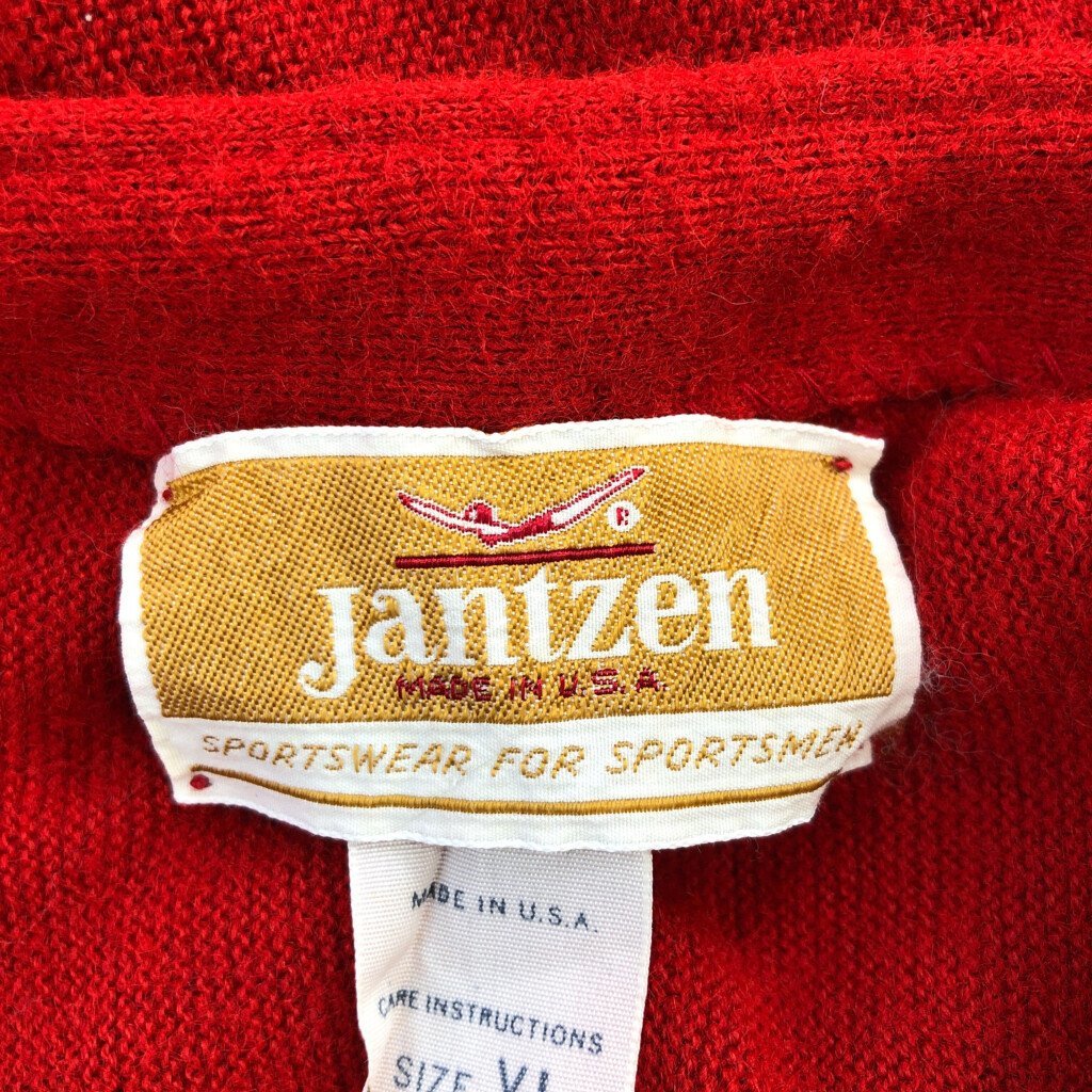 70年代 USA製 Jantzen ジャンセン アクリル ニット Vネック カーディガン レッド (メンズ XL) 中古 古着 Q0577_画像6