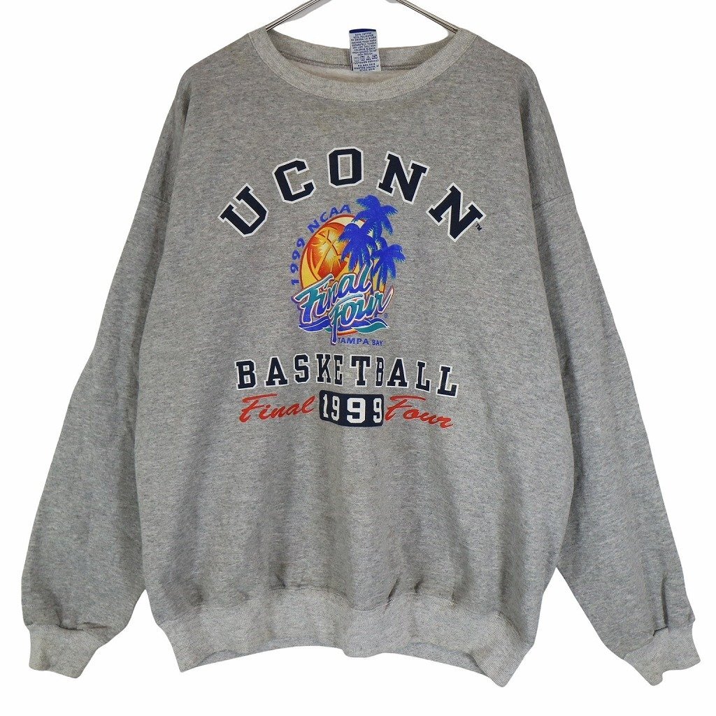 90年代 Champion チャンピオン カレッジスウェット 刺繍 アメカジ UCONN プリント 丸首 グレー (メンズ L) O2810 中古 古着_画像1