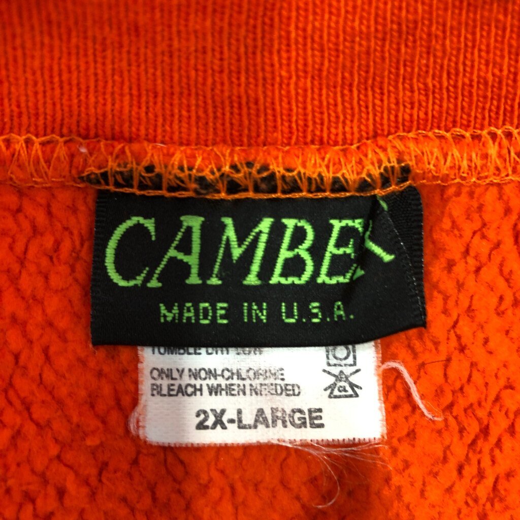 90年代 USA製 CAMBER キャンバー 企業ロゴ 刺繍 スウェット 大きいサイズ オレンジ (メンズ 2X-LARGE) 中古 古着 Q1208_画像8