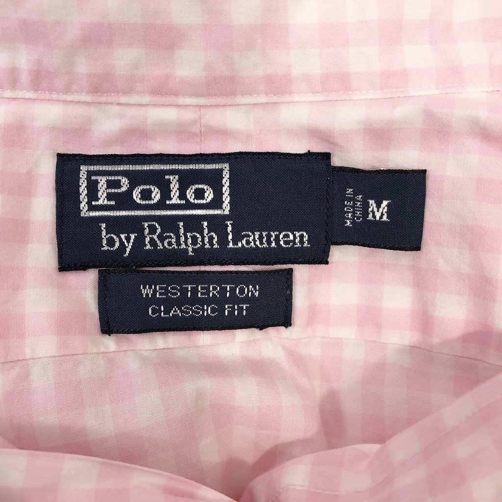 SALE/// Polo by Ralph Lauren ポロ ラルフローレン ワイドカラー長袖シャツ アメカジ ギンガムチェック ピンク (メンズ M) P1226_画像6