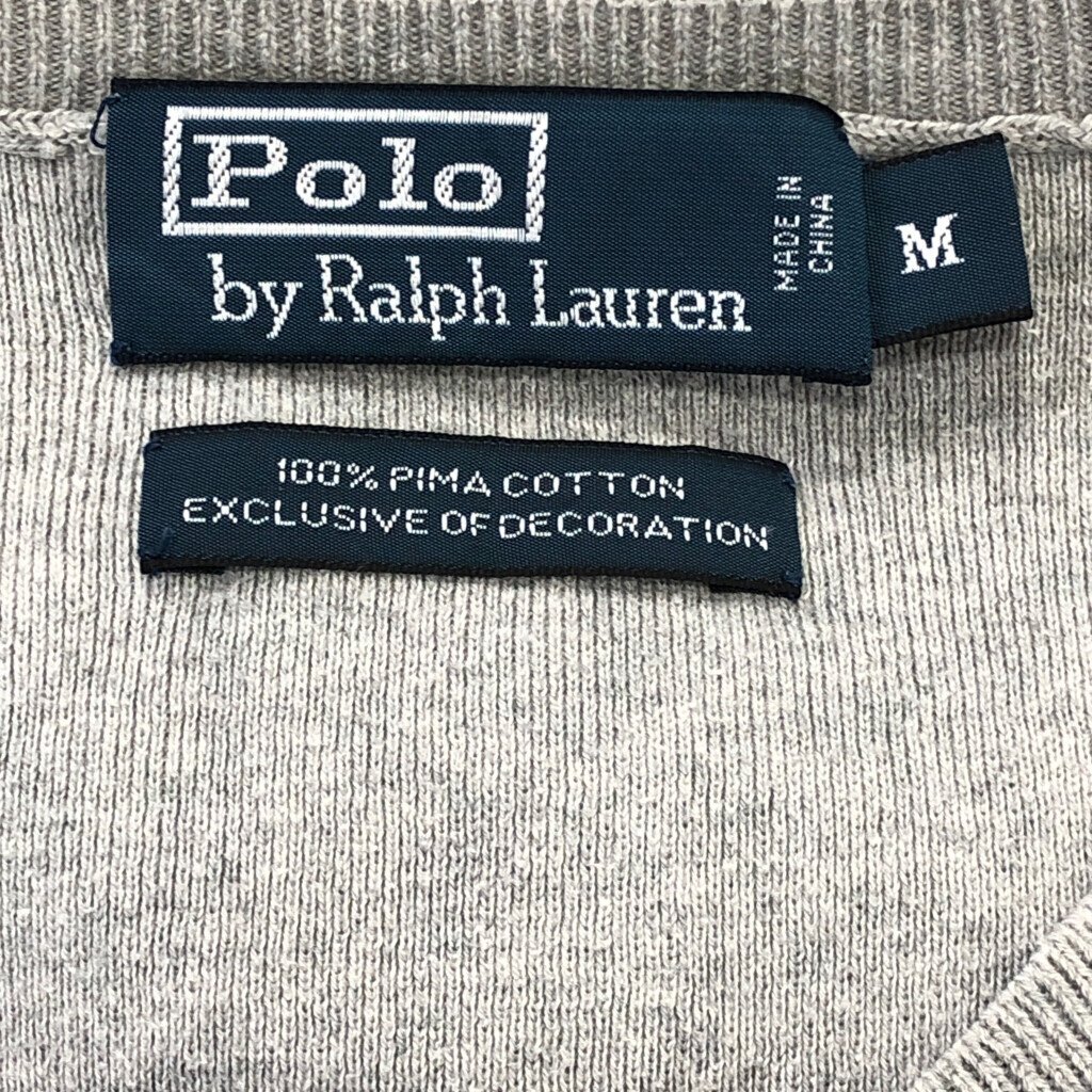 Polo by Ralph Lauren ポロ ラルフローレン コットン ニット Vネック ベスト ワンポイントロゴ グレー (メンズ M) 中古 古着 Q1468の画像6