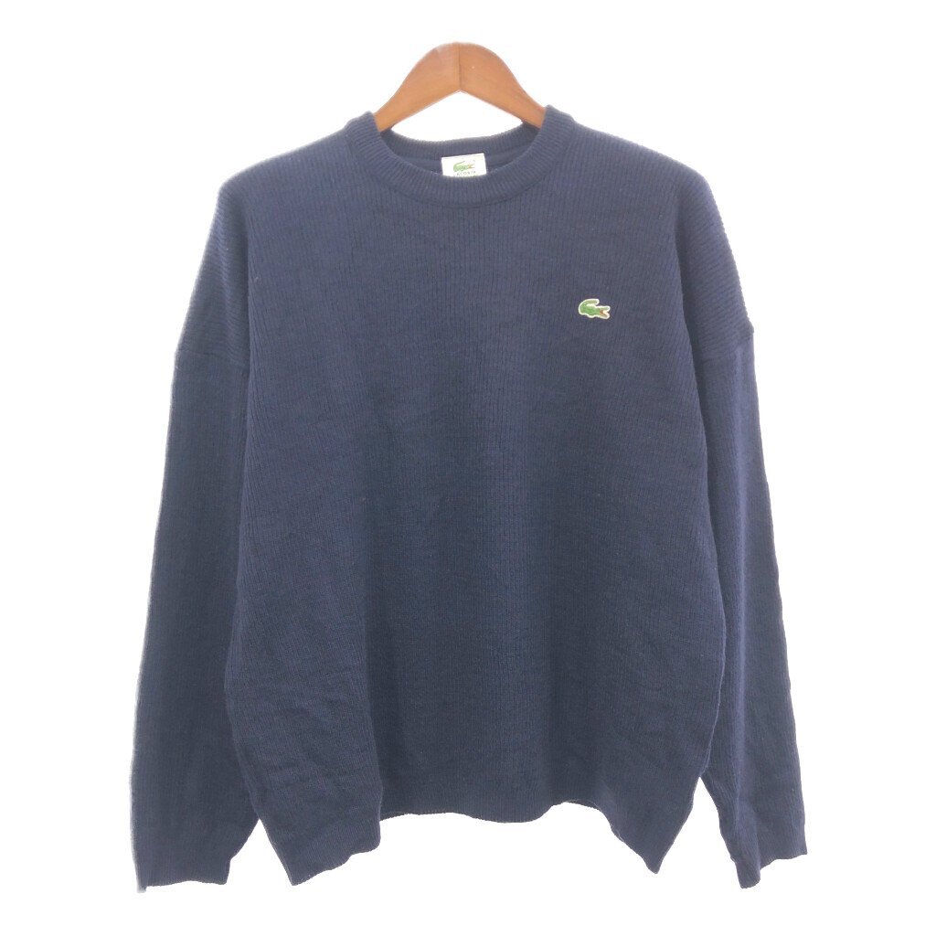 LACOSTE ラコステ クルーネック ニット セーター ワンポイントロゴ ネイビー (メンズ 5) 中古 古着 Q1506_画像1