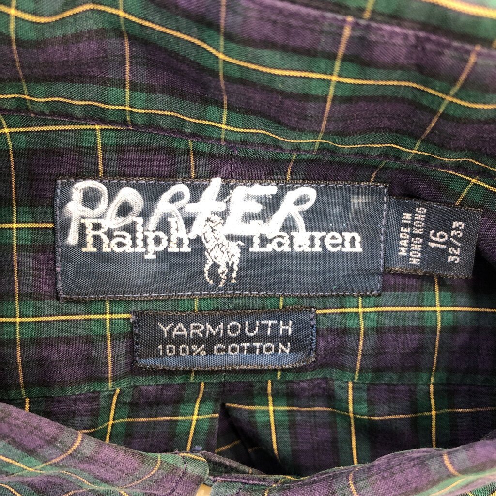 90年代 RALPH LAUREN ラルフローレン YARMOUTH ボタンダウン 長袖シャツ ワンポイントロゴ チェック (メンズ XL相当) 中古 古着 Q1631_画像5