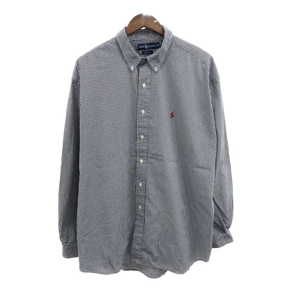 90年代 RALPH LAUREN ラルフローレン BLAKE 長袖シャツ 大きいサイズ ワンポイントロゴ チェック ブラック (メンズ XXL) 中古 古着 Q1611