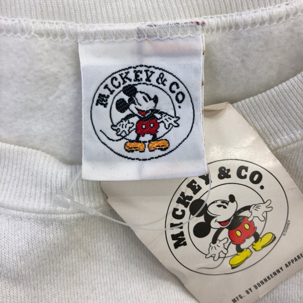 【B品】 新品タグ付き 90年代 USA製 MICKEY&CO ディズニー スウェット ミッキー キャラクター ホワイト (メンズ MEDIUM) 中古 古着 Q0743_画像7