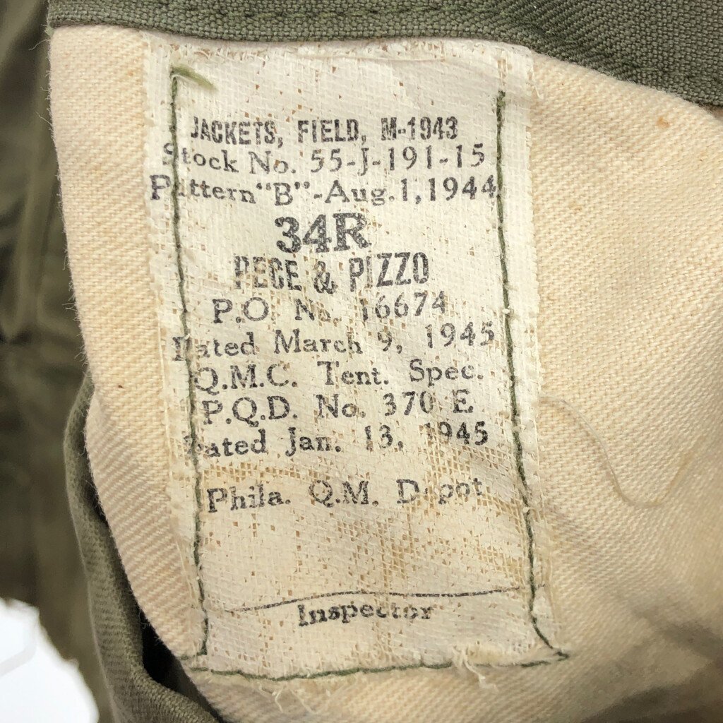 40年代 米軍実物 U.S.ARMY M-43 フィールドジャケット ヴィンテージ ミリタリー アウター オリーブ (メンズ 34R) P5250 1円スタート_画像5