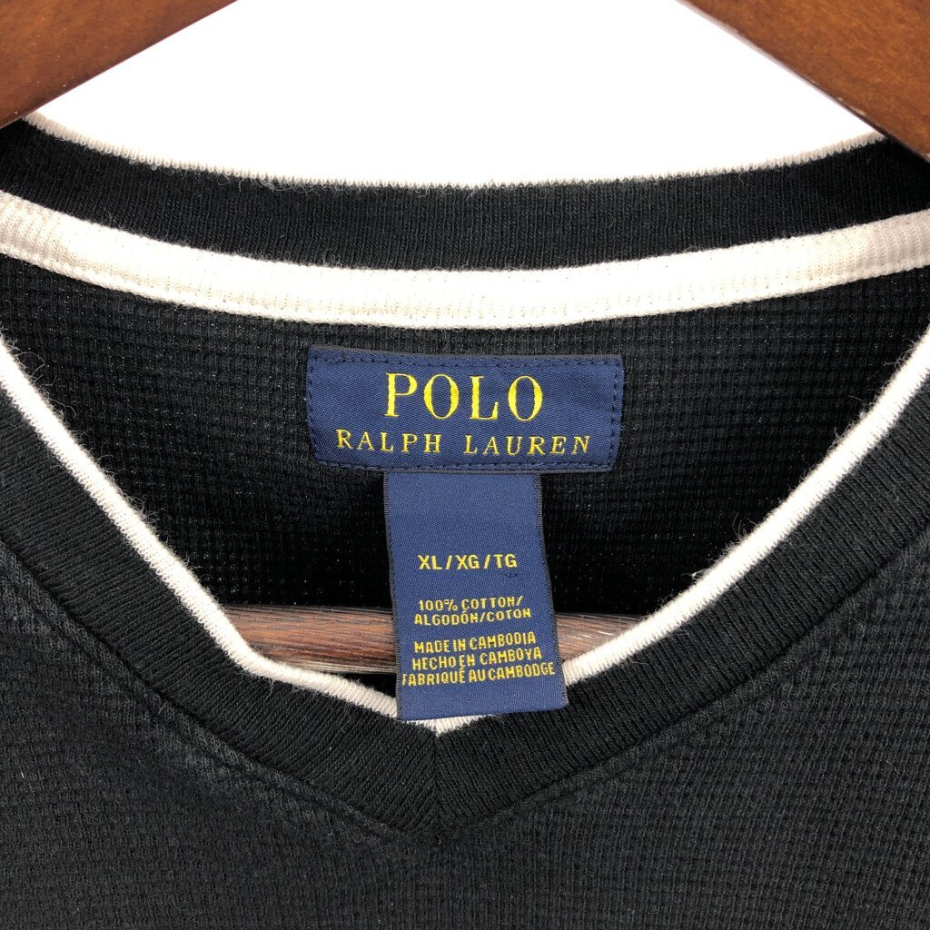 Polo by Ralph Lauren ポロ ラルフローレン サーマルＴシャツ ワンポイントロゴ ブラック (メンズ XL) 中古 古着 Q2258_画像7