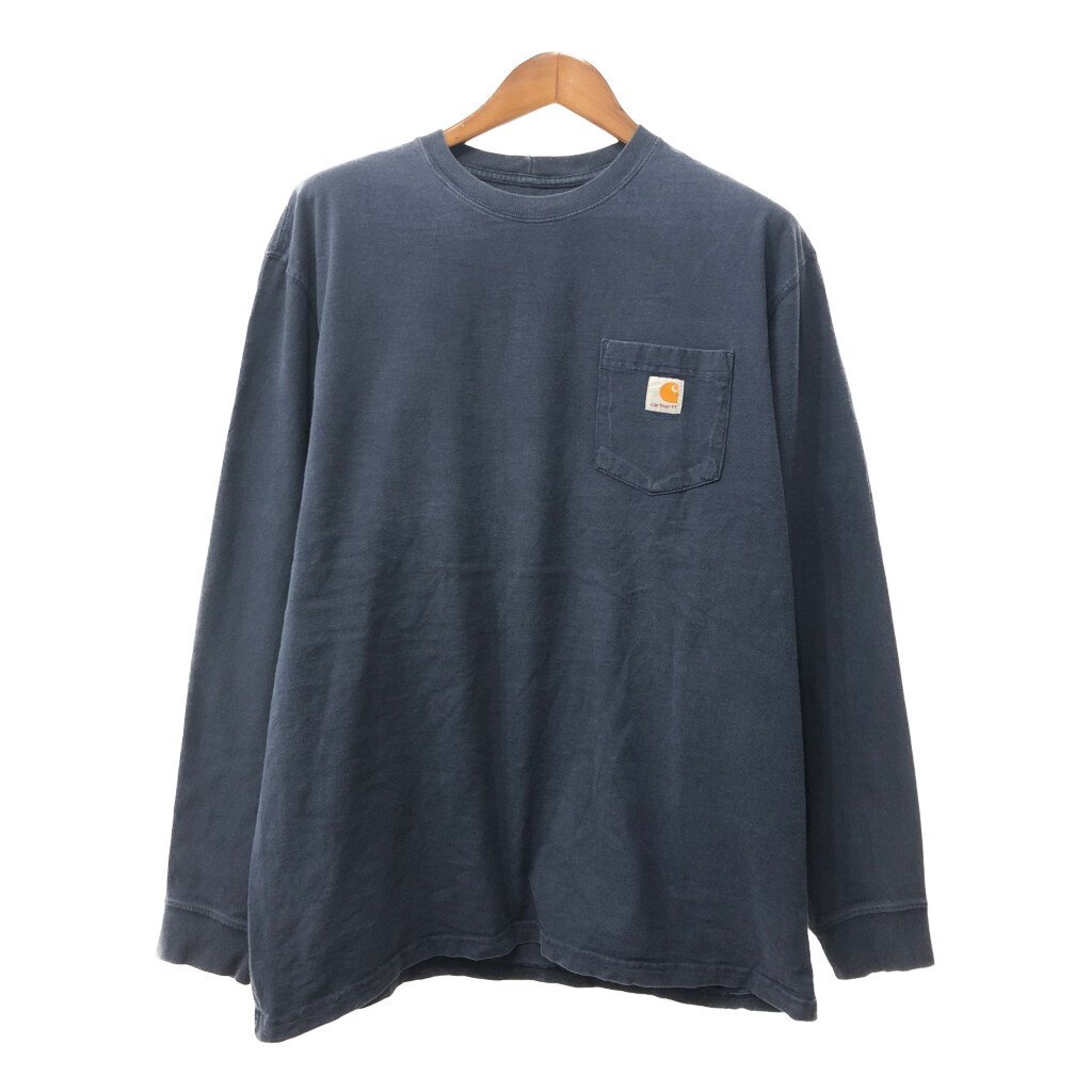 Carhartt カーハート ポケットＴシャツ ワンポイントロゴ ネイビー (メンズ XL) 中古 古着 Q2280_画像1