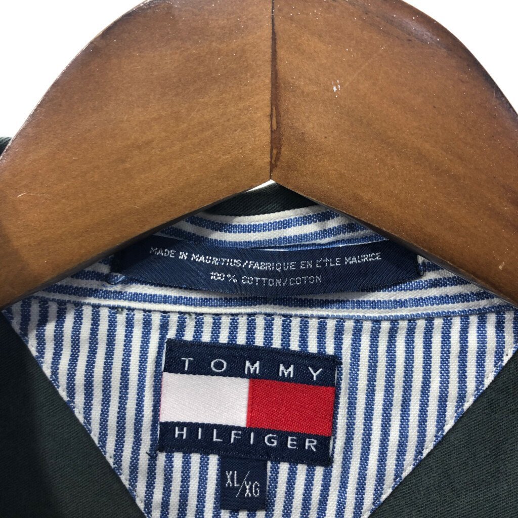 90年代 TOMMY HILFIGER トミーヒルフィガー ボタンダウン 長袖シャツ ワンポイントロゴ グリーン (メンズ XL) 中古 古着 Q2322_画像6