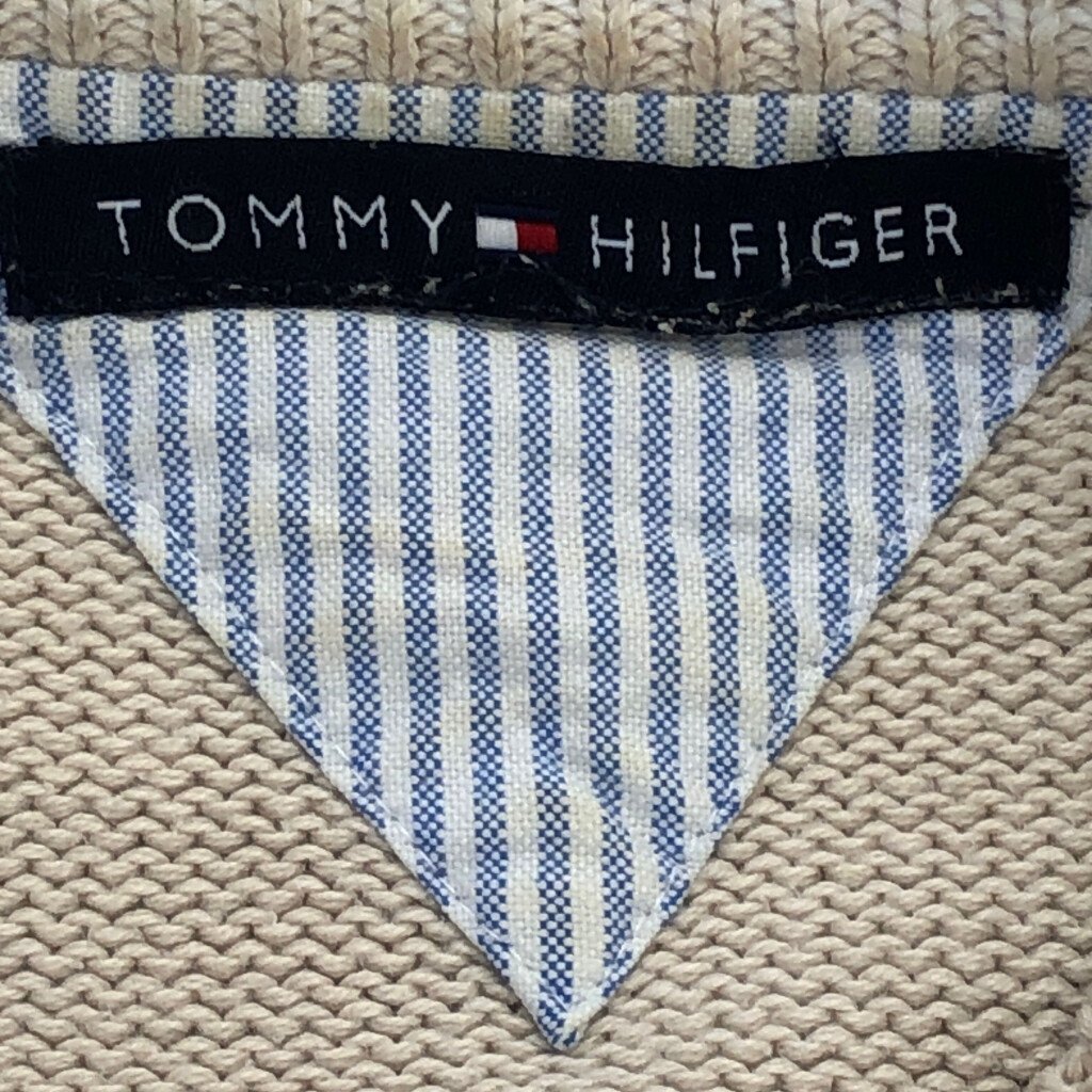 TOMMY HILFIGER トミーヒルフィガー コットン ニット セーター ワンポイントロゴ ベージュ (メンズ L相当) 中古 古着 Q2341_画像7