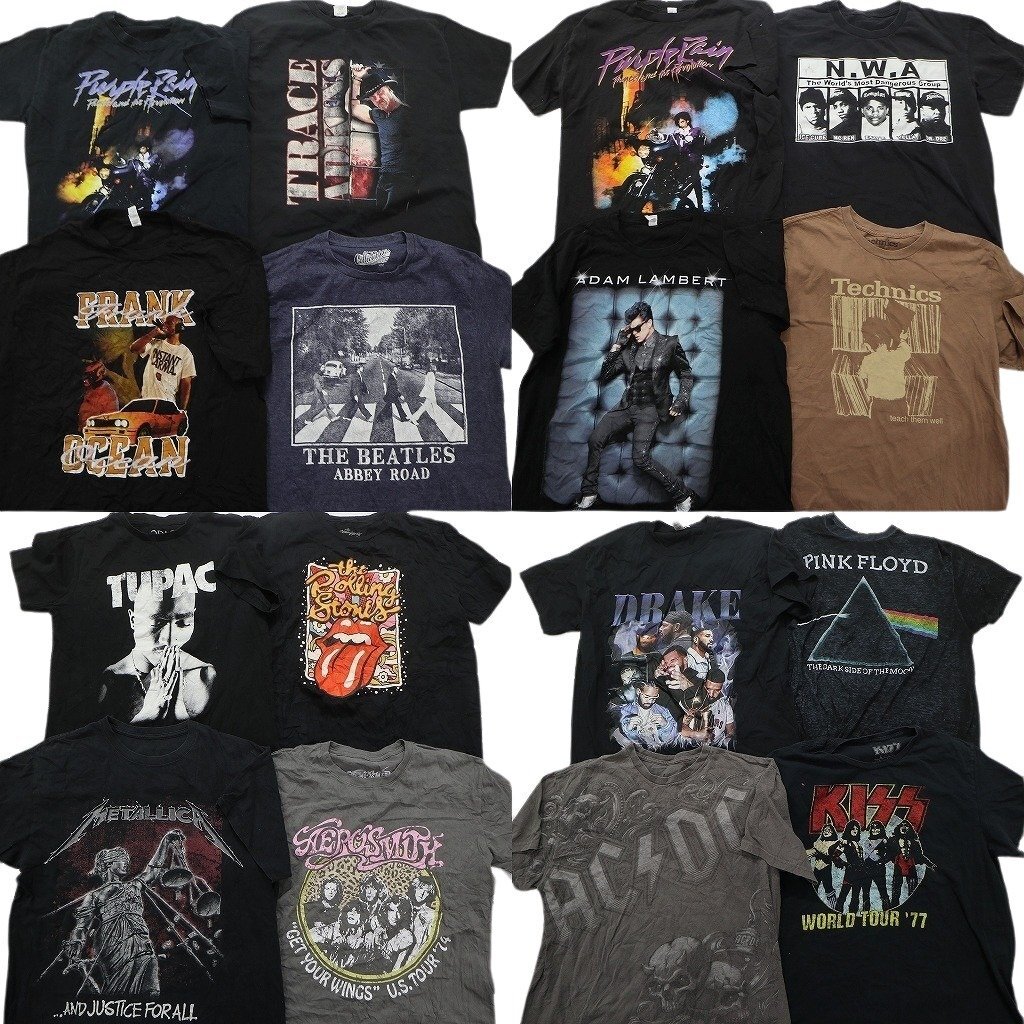 古着卸 まとめ売り 音楽・バンド 半袖Tシャツ 16枚セット (メンズ L ) KISS ピンクフロイド ACDC ビートルズ MS1395_画像1