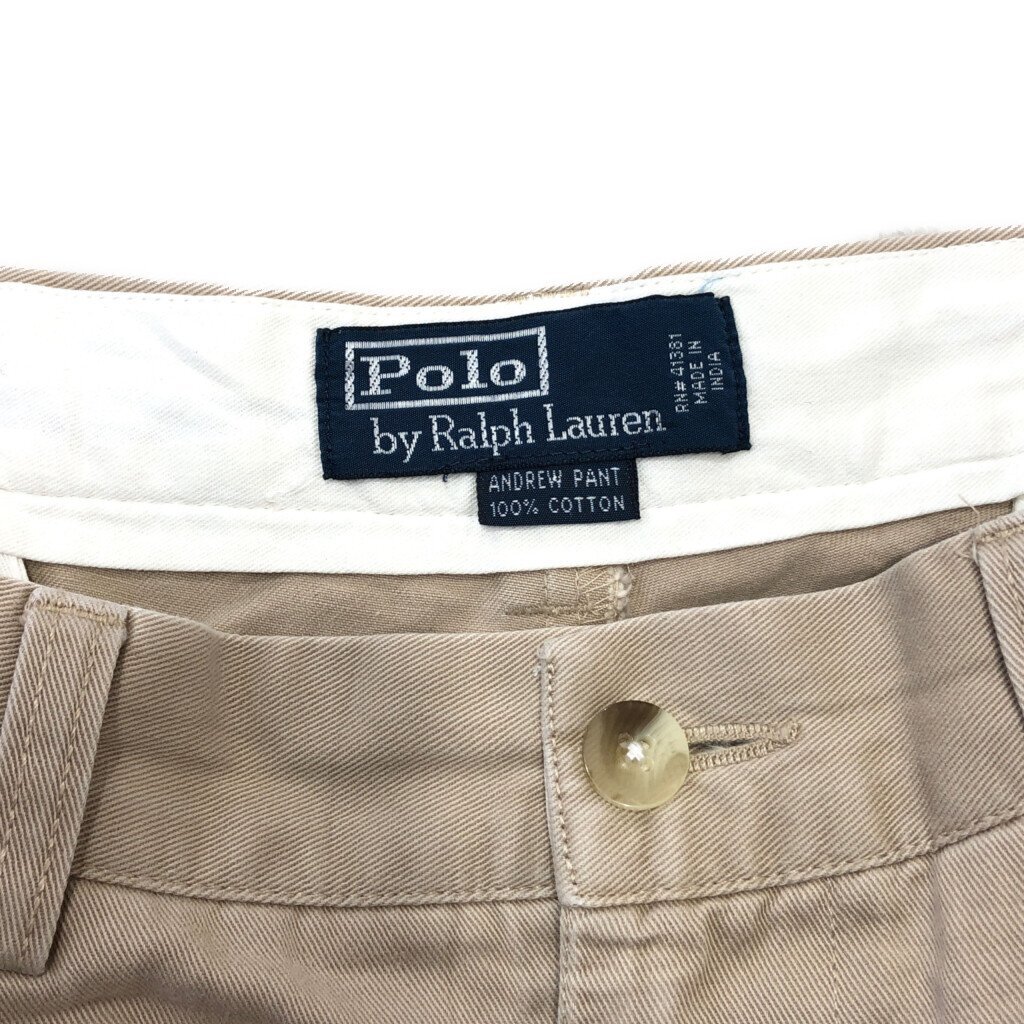 90年代 Polo by Ralph Lauren ポロ ラルフローレン ANDREW PANT 2タック チノパンツ ポロチノ ベージュ (メンズ 34/30) 中古 古着 Q2433_画像6