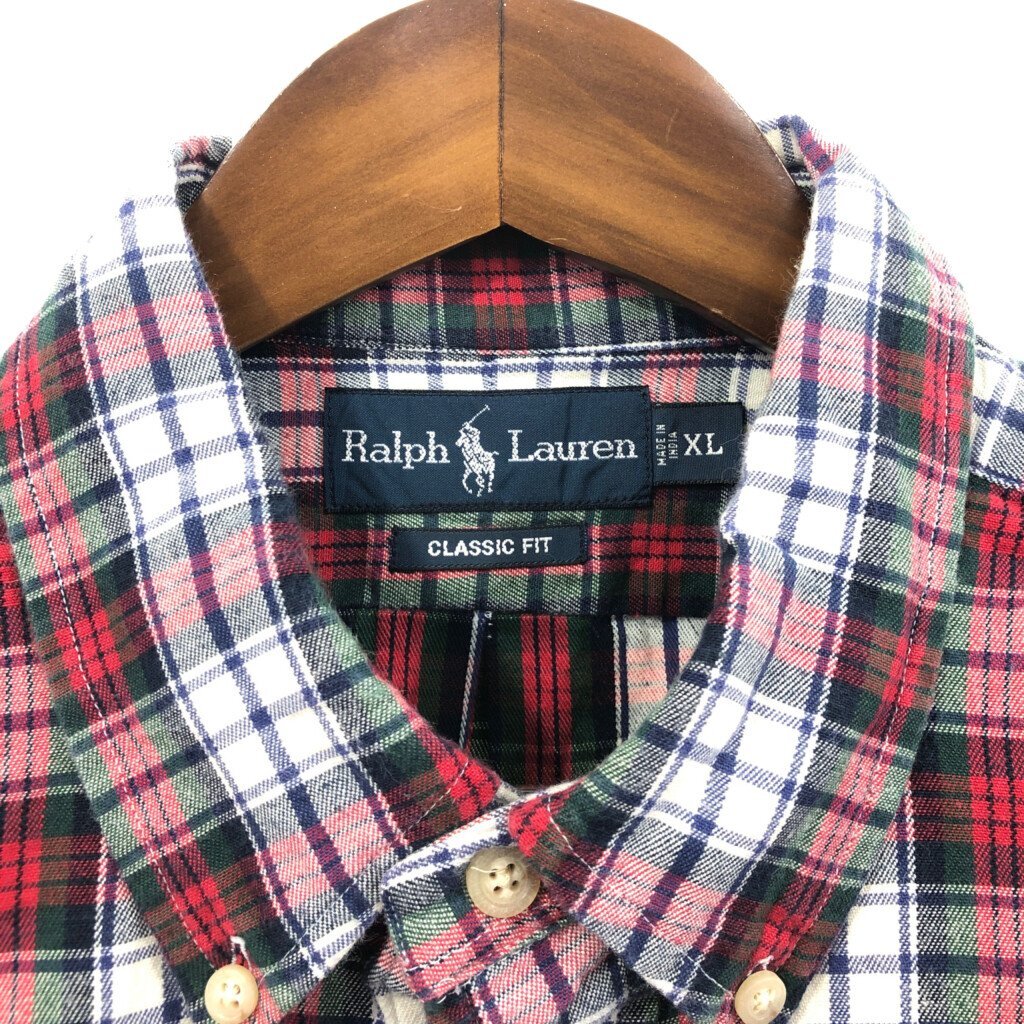 RALPH LAUREN ラルフローレン ボタンダウン 長袖シャツ アメカジ ワンポイントロゴ チェック マルチカラー (メンズ XL) 中古 古着 Q2596_画像7