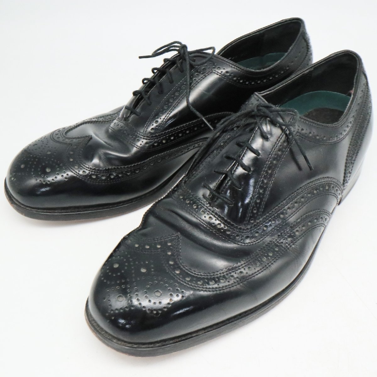 SALE/// FLORSHEIM 内羽根式 ウィングチップ 本革 レザー 革靴 レザーシューズ ブラック ( メンズ 9 1/2 3E ≒ 27.5cm ) KA0137_画像2