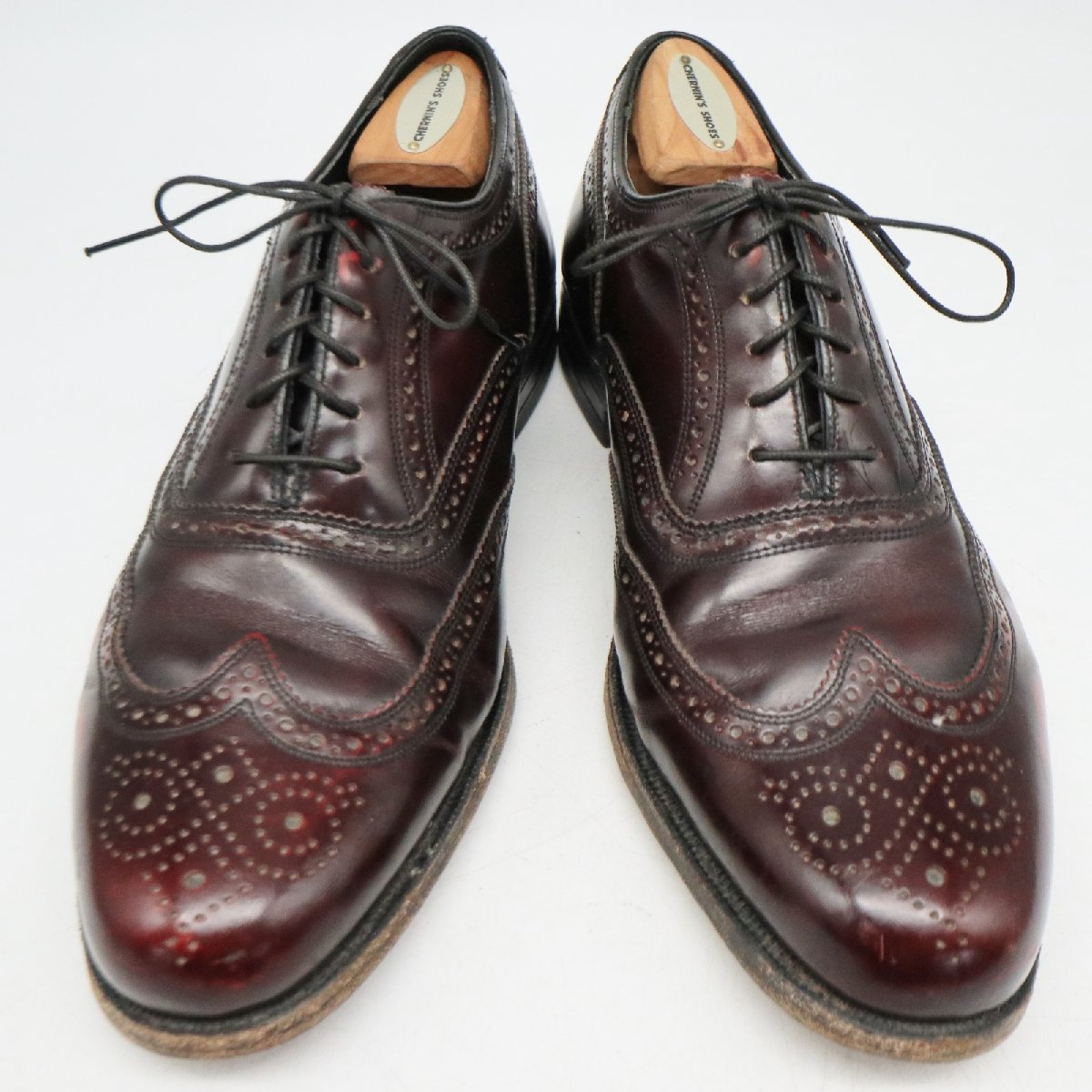 SALE/// 70-80年代 FLORSHEIM フローシャイム 内羽根式 ウィングチップ 本革 革靴 レッド ( メンズ 8 1/2 3E ≒ 26.5cm ) KA0215_画像1